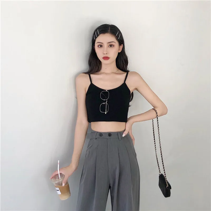 

INS Strap Sexy Crop Top T-shirt Women Sleeveless Summer Clothes Harajuku Goth Clothing T shirt Tshirt T-shirts Woman Top