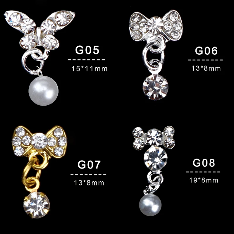 10 шт. серебристого и золотого цвета 3D украшения для ногтей стразы жемчужная