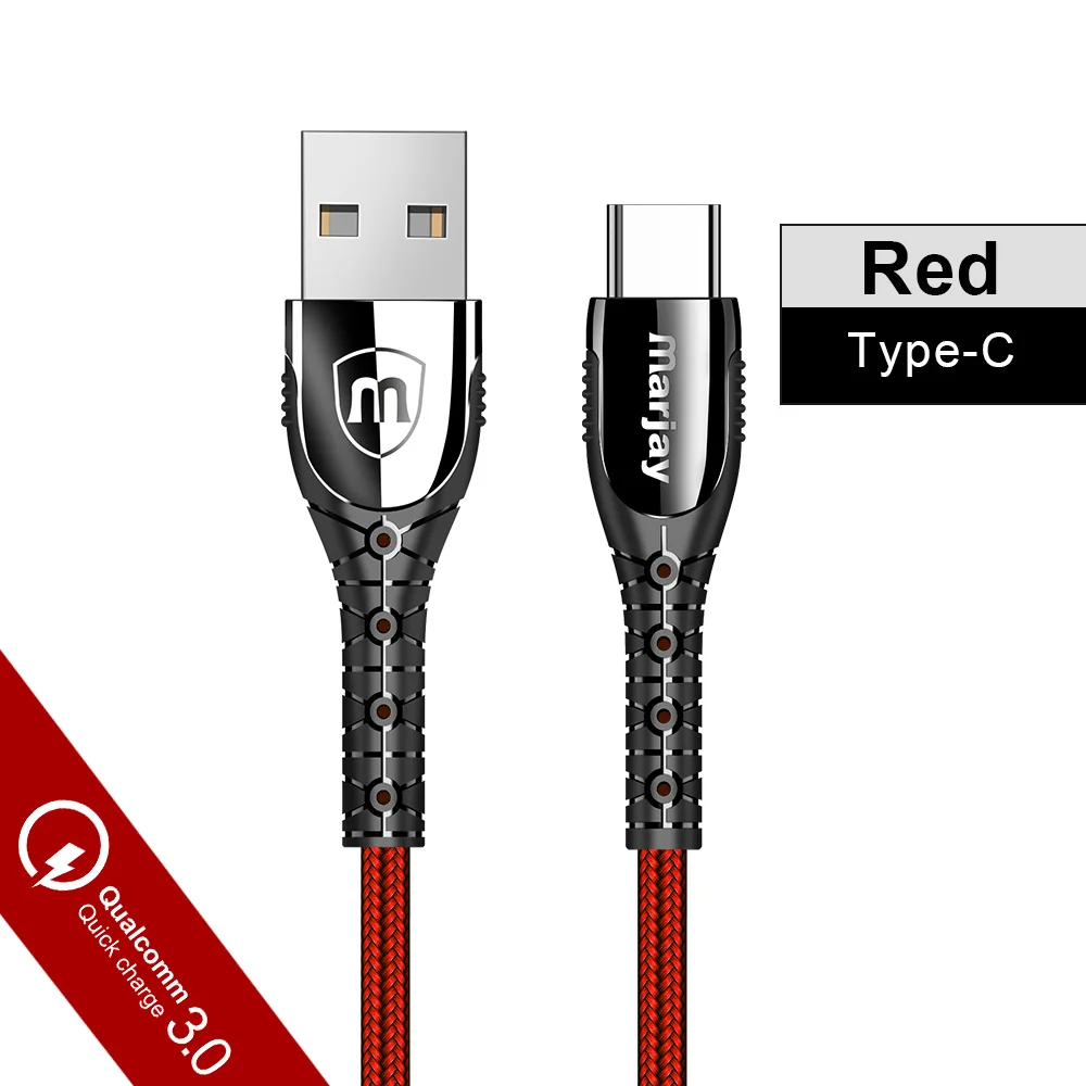 Красный Кабель Marjay usb type-C для samsung S8 S9 S10 A50 A70 3A Быстрая зарядка USB C для Xiaomi Redmi Note 7 кабель type-C для мобильного телефона - Цвет: Красный