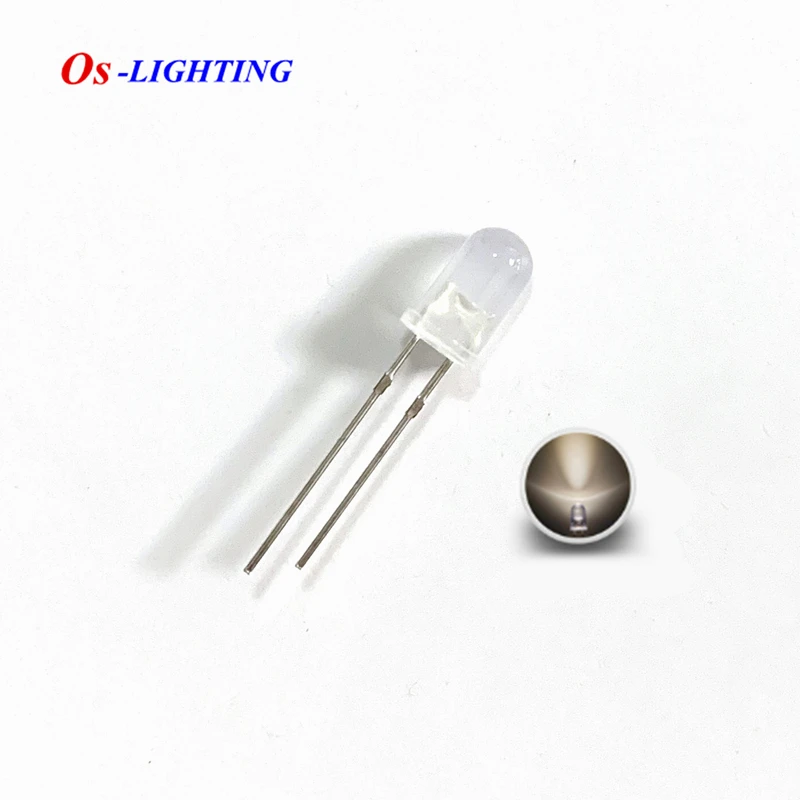 

100PCS 5MM Diffused WARM WHITE LED Light Emitting Diode Bulb Indicator F5 3V-3.2V 20mA 2800K-3200K Lamp