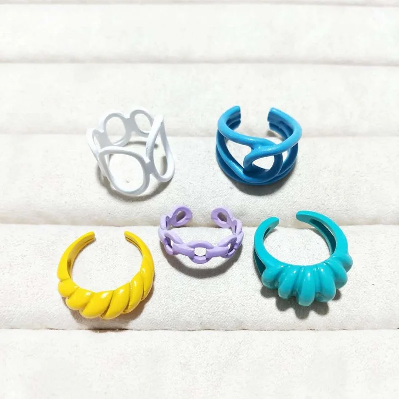 

Fashion Geometric Irregular Opening Ring for Women Colorful Personality Adjustable Twisted Finger Ring Pop Hip Hop Party Jewelry