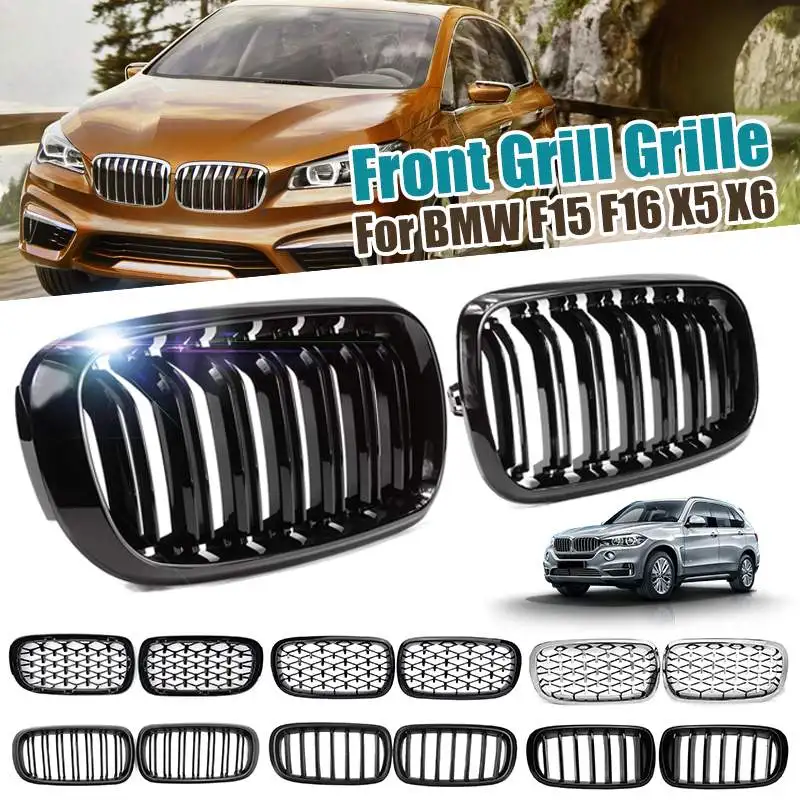 

2PCS Car ABS Replacement Gloss Black 2 Slats Front Kidney Racing Grille For BMW F15 F16 X5 X6 2013 2014 2015 2016 2017