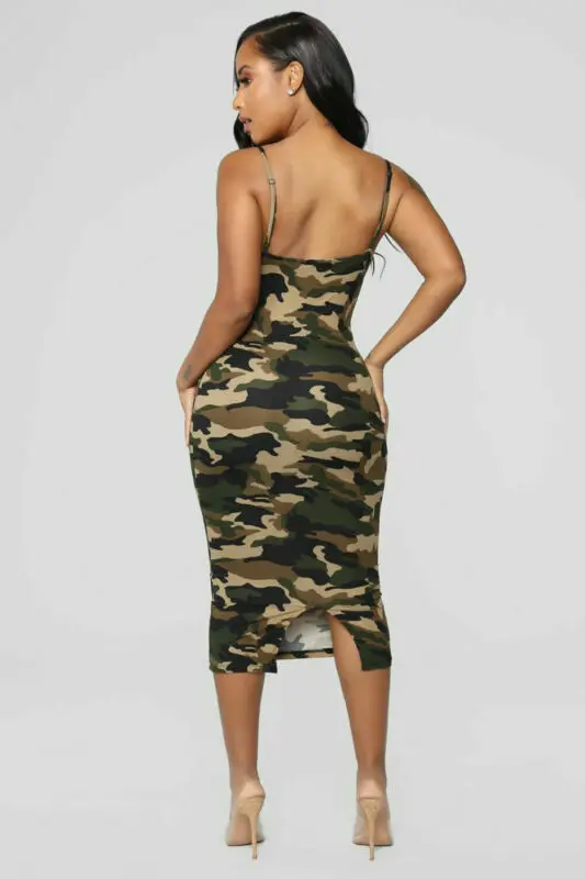 Женское повседневное облегающее платье без рукавов камуфляжное