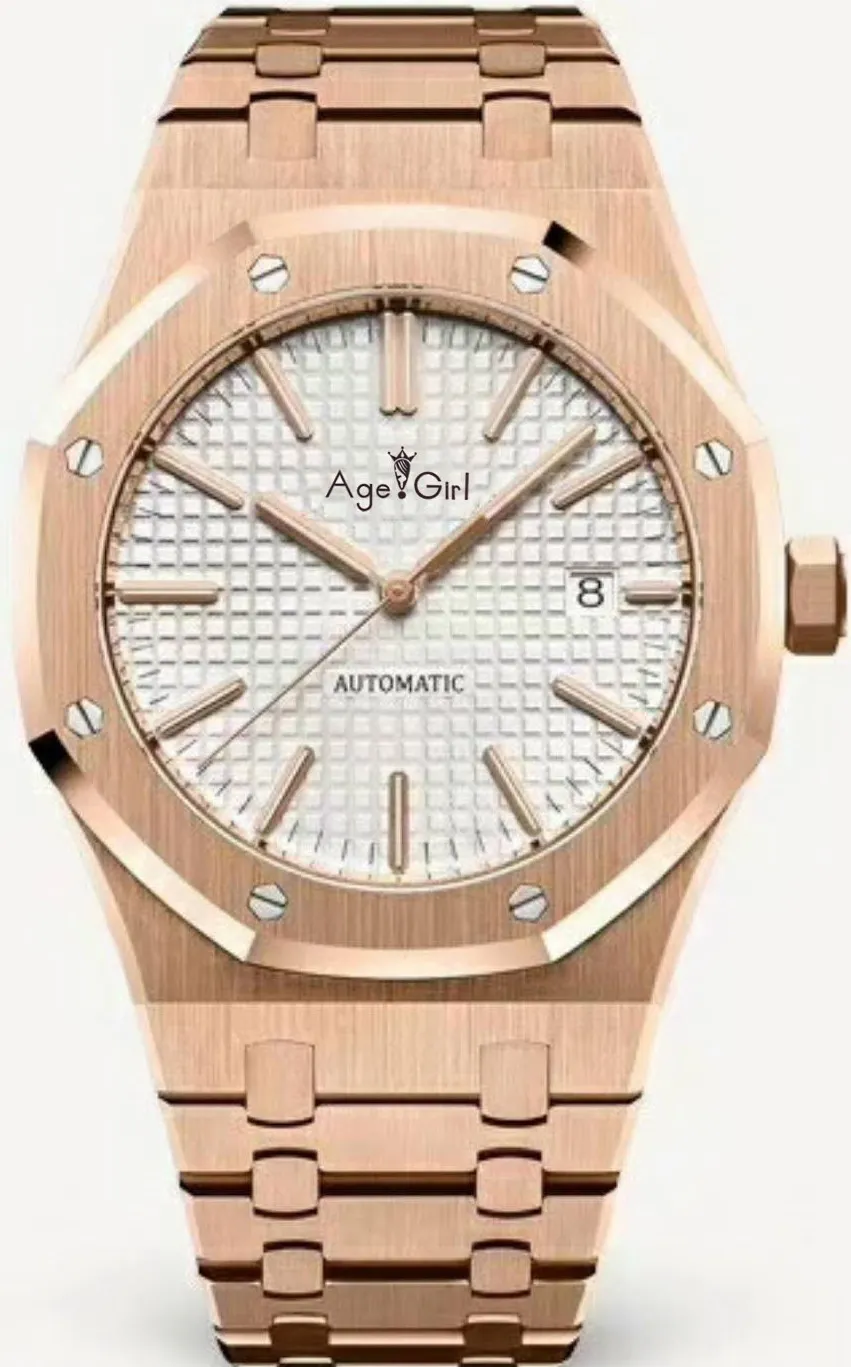Rose Gold White Роскошные брендовые новые мужские часы из нержавеющей стали, автоматические механические желтые золотые синие Черные сапфировые королевские часы с прозрачной задней частью, AAA - Цвет: Rose Gold White