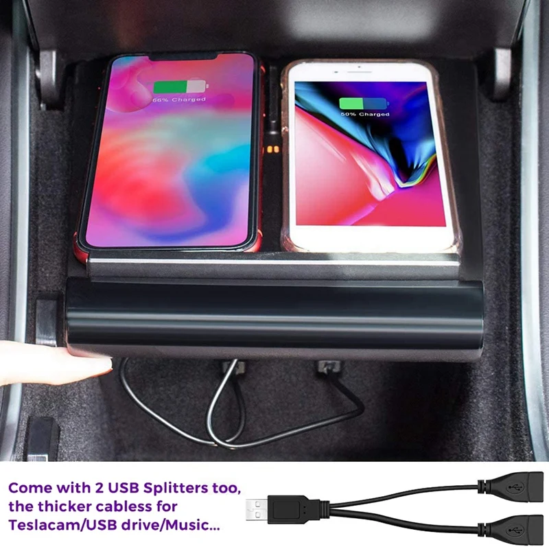 

Wireless Phone Charger Pad Dual Qi Wireless Smartphone Charging for Tesla Model 3 for Qi Enable Phone No Software Issue