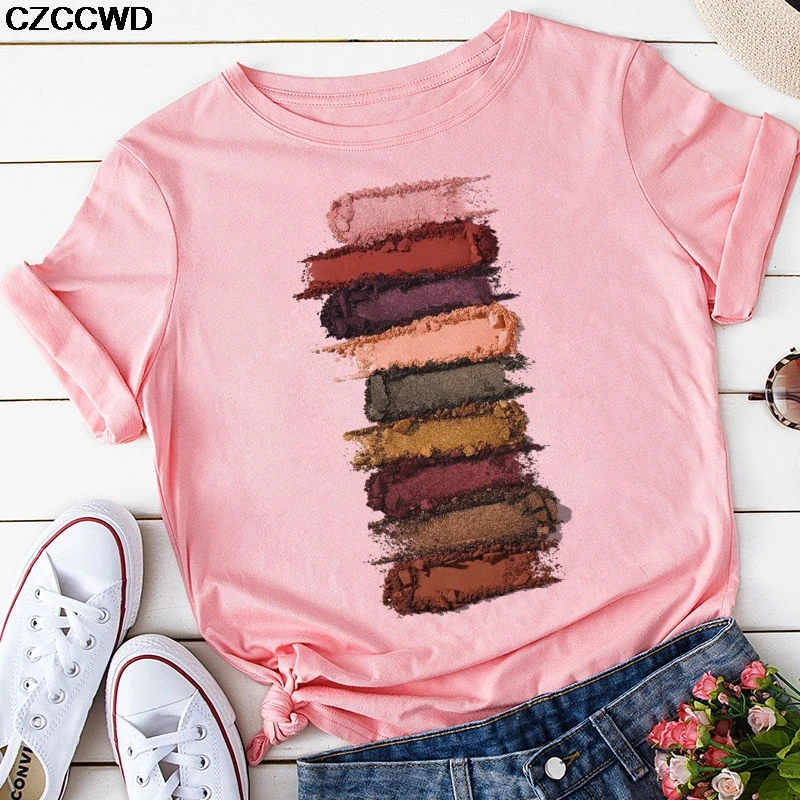 

2020 3D Print 90s Vogue Pink Women's Tshirt Fashion Tops Female T-Shirts Summer New Harajuku Lady Cosmetics Print O-Neck Clothes