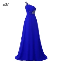 bm 2022 one shoulder black royal blue long prom dresses princess beaded lace up formal evening party dress robes de soiree
