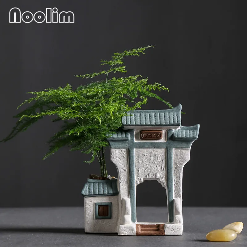 В форме дома зеленая ваза для растений керамический ретро цветочный горшок