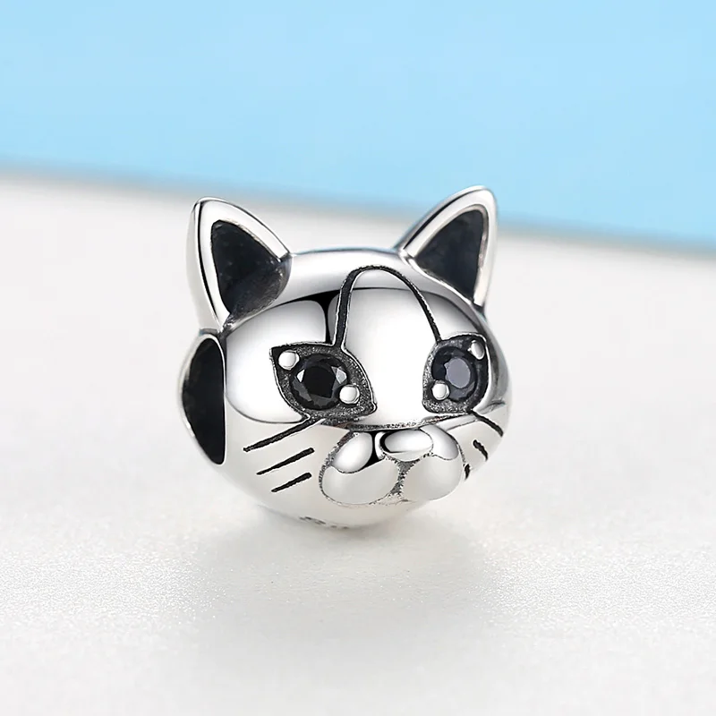 925 стерлингового серебра кошка черный камень глаз с милыми животными