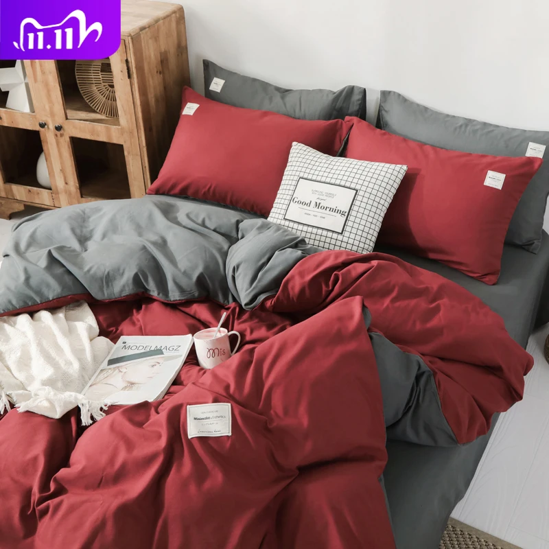 

24 Colors Duvet Cover Bed Sheets and Pillowcase Set Solid Color Cotton Quilt Cover Double Sides Design Universal Bedding Set