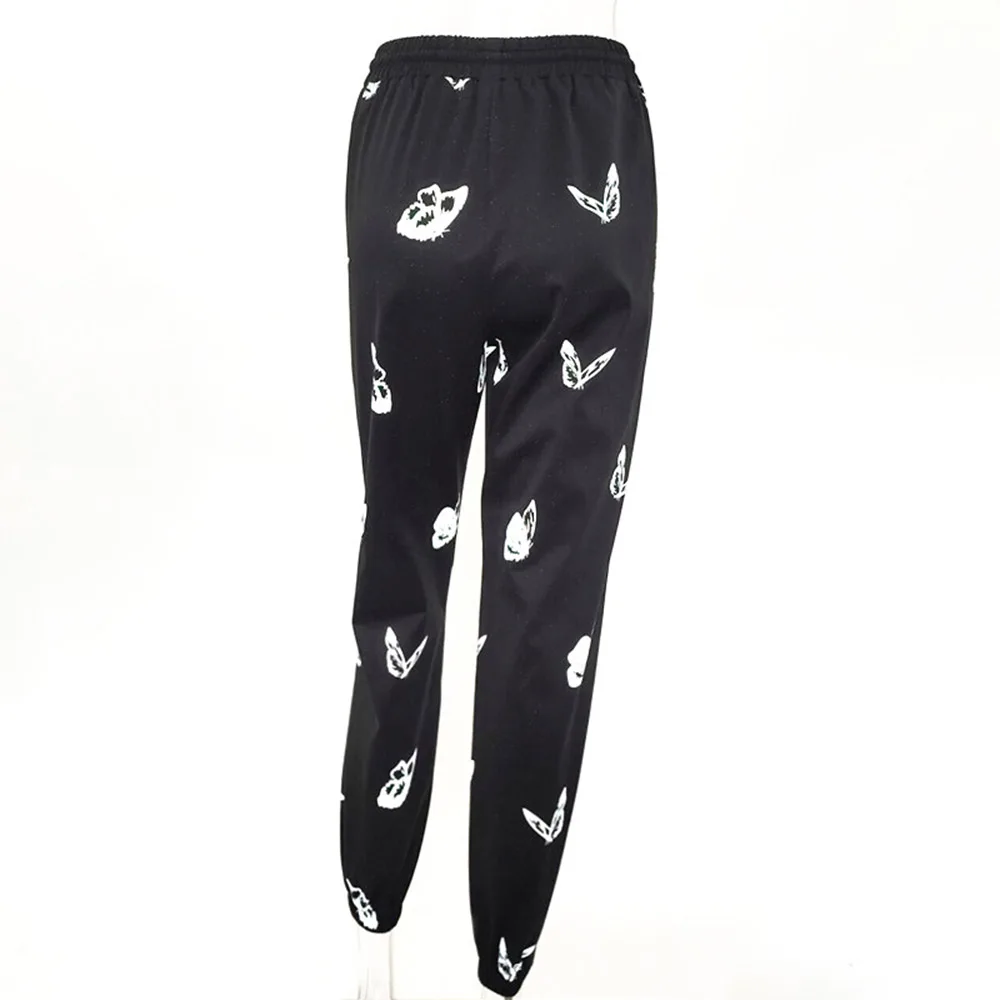 

2021 Black Punk Casual Pants Women Gothic Streetwear Butterfly Animal Print Cool Harajuku Hip Hop Joggers Trousers Sweatpants