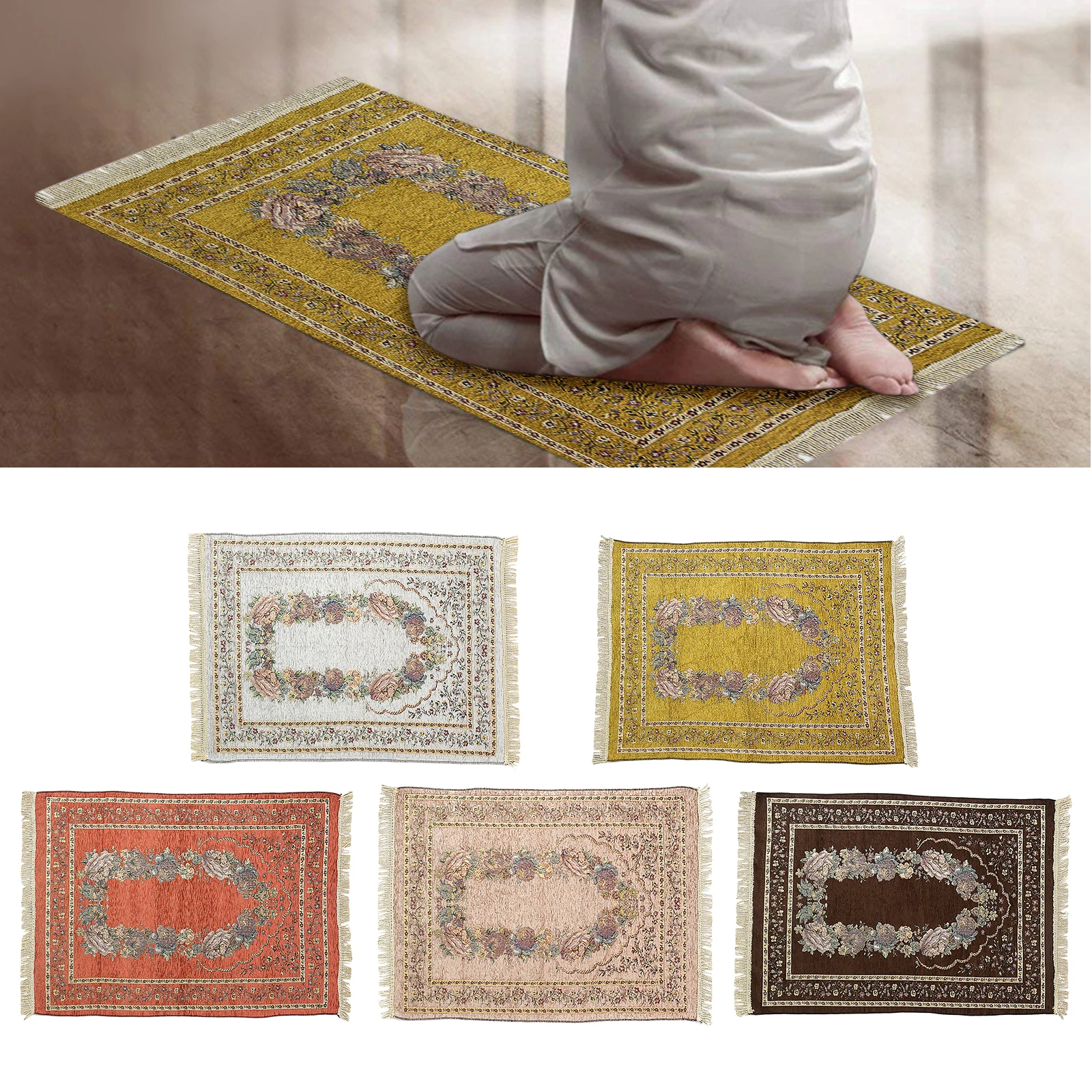 

Turkish Style Portable Polyester Muslim Prayer Rug Ramadan Eid Praying Thick Chenille Carpet Travel Mat Home Decoration