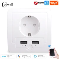 coswall zigbee 3 0 tuya wall eu socket 2 usb charging port independent control timer switch programmable with alexa google home