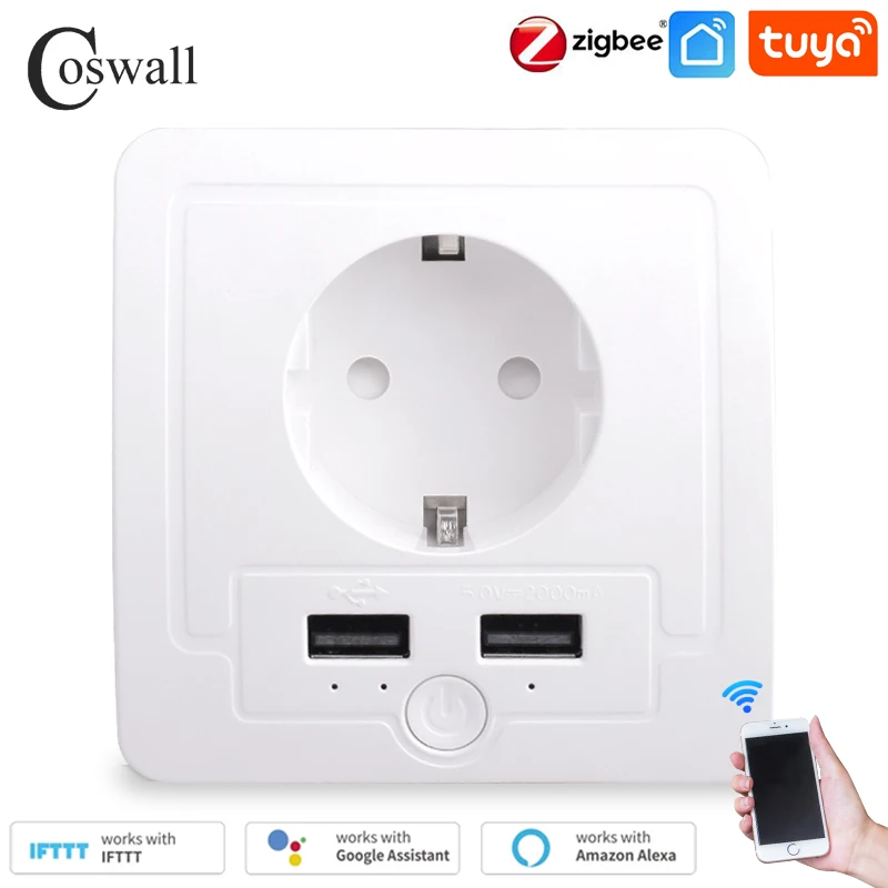 Настенная розетка Coswall Zigbee 3 0 Tuya 2 USB-порта для зарядки таймер программируемый с Alexa