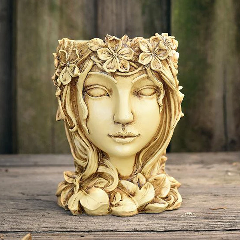 Head Woman's Face Succulent Resin Imitation Figure Fleshy Flower Pot Holders Home Decor Ornaments Vase Creative Birthday Gift | Дом и сад