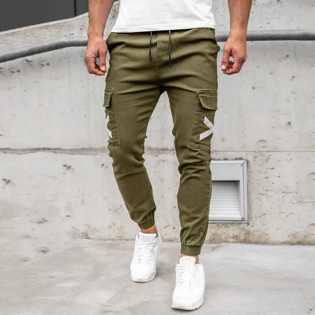 

Men Casual Joggers Pants Solid Cargo Sweatpants Male Multi-pocket Trousers New Mens Sportswear Hip Hop Harem Pencil Pants#g30