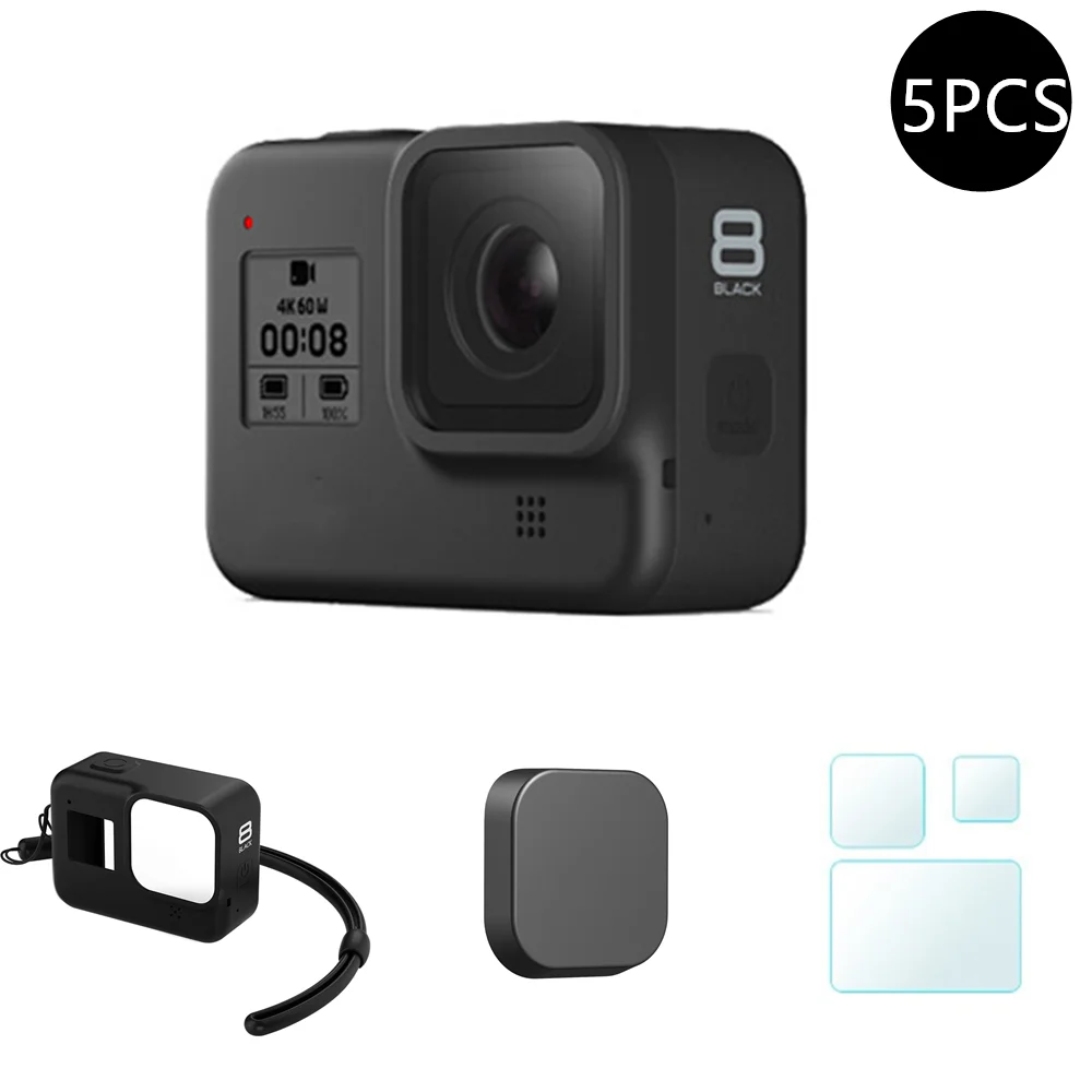 

Защитный силиконовый чехол для GoPro Hero 8, черное закаленное стекло, Защитная пленка для экрана, крышка для объектива, аксессуары для Go Pro 8