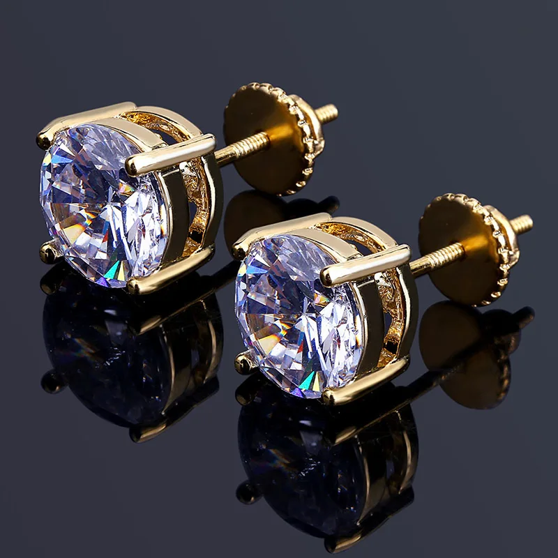 

Fashion Hip Hop Style Men Circular Zircon Threaded Stud Earrings Classic Women Gold Earrings Jewelry for Female Party Gift