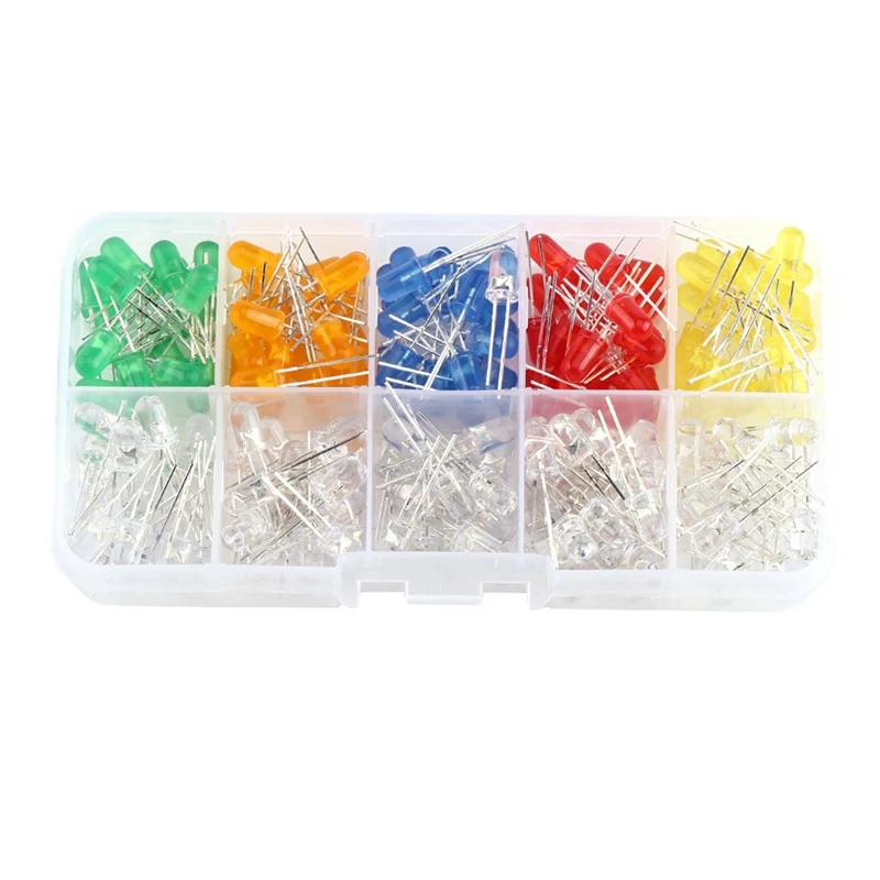 

200Pcs 5mm LED Light-Emitting Diodes Light Assortment Kit Yellow Red Blue Green Orange