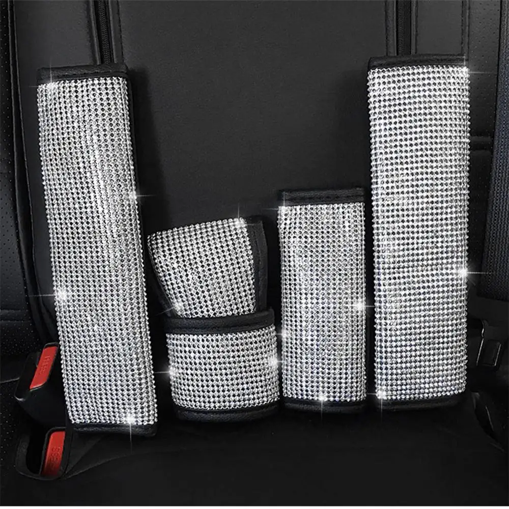 

4Pcs Seat Belt Cover Crystal Diamond Handbrake Cover Bling Shift Gear Knob Cover for Girls Women