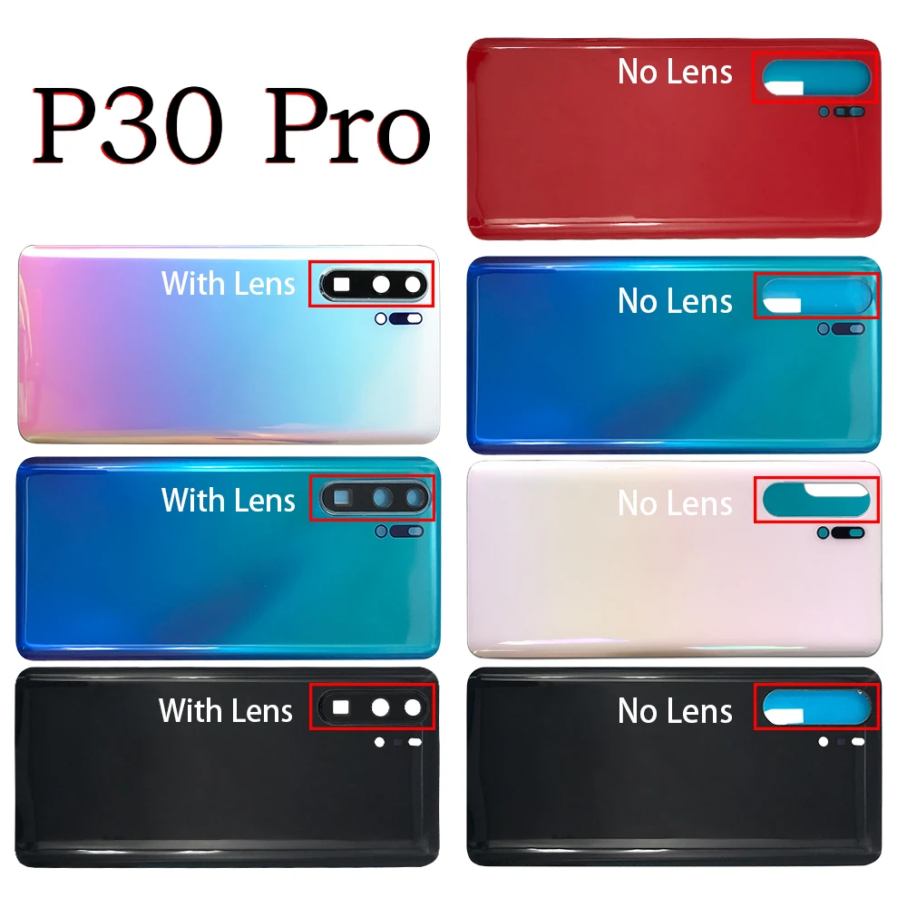 

10PCS，Back Glass Rear Cover For Huawei P30 Pro Battery Door Housing Battery back cover With Camera Glass With Logo