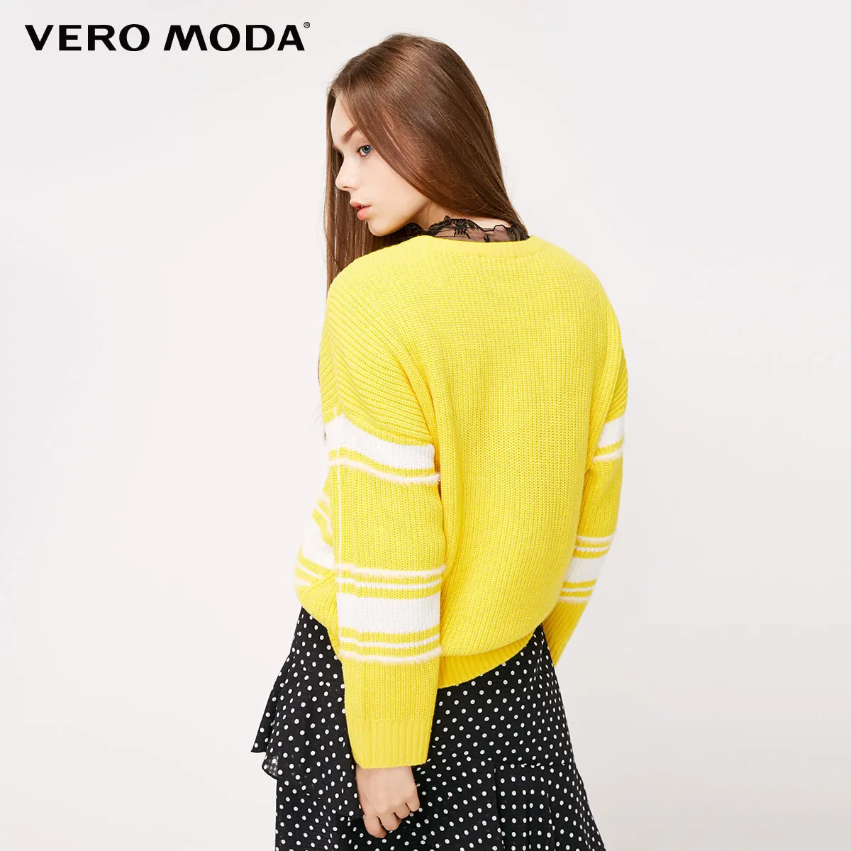 Vero Moda женский свитер в полоску с круглым воротником на осень и зиму | 318413593