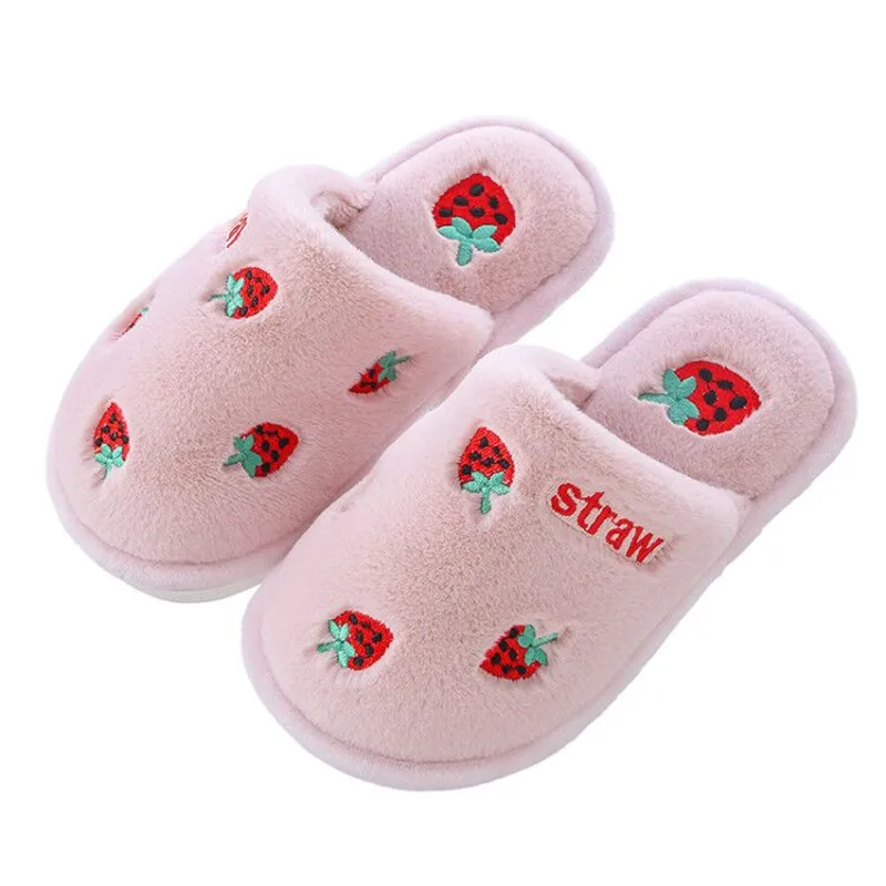 

Women Autumn Winter Slippers Girls Cute Cartoon Fruit Home Shoes Parent-Child Warm Coral Fleece Slipper Kids Female Home Slipper