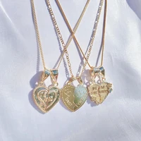 2 pcsset vintage heart necklace simple 16 k gold copper heart flower necklaces for women couple girlfriends fashion jewelry