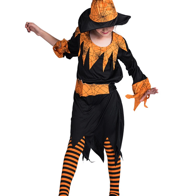 Детское платье на Хэллоуин тыква паук ведьма детская одежда желтое принцессы 4-12