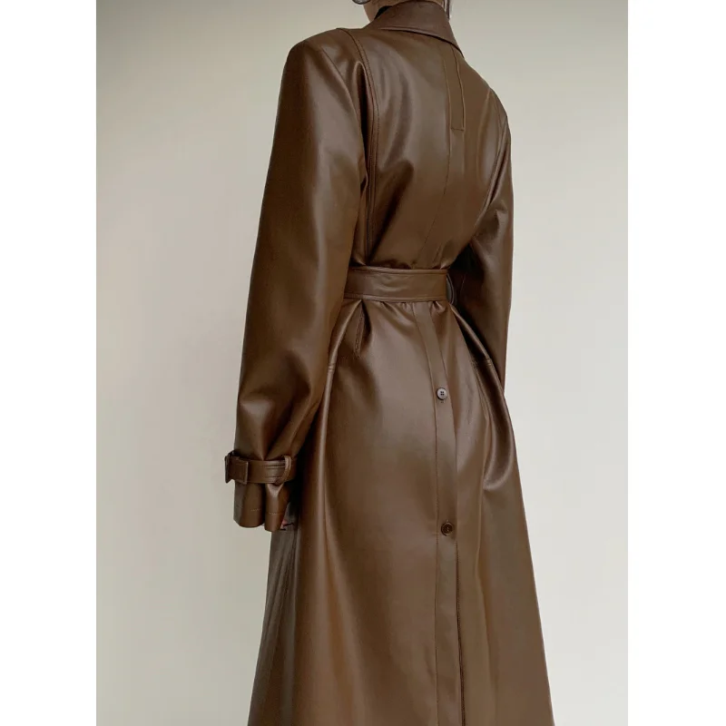LUXUV Women's Windbreaker PU Long Trench Coat Winter Jacket Overcoat Female Outwear Fashion Clothing Hoodie Cardigan Blouse Warm enlarge