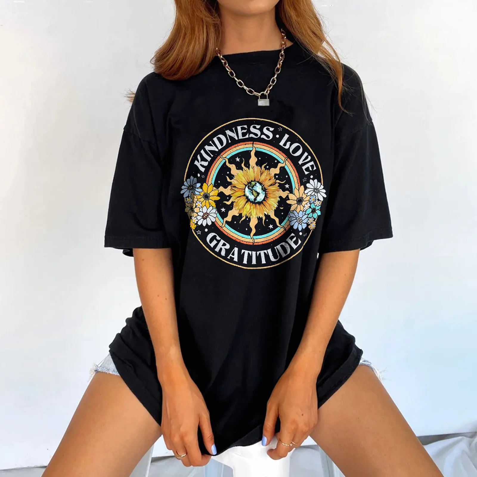 

Harajuku T Shirt Women's Vintage Drop Sleeves Floral Printed Pattern Casual Short Sleeve Tee Shirt Pullovers Tops Топ Женский