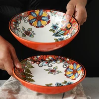 hand painted ceramic disc tableware 8 inch deep plate household dish soup bowl creative hand underglaze color