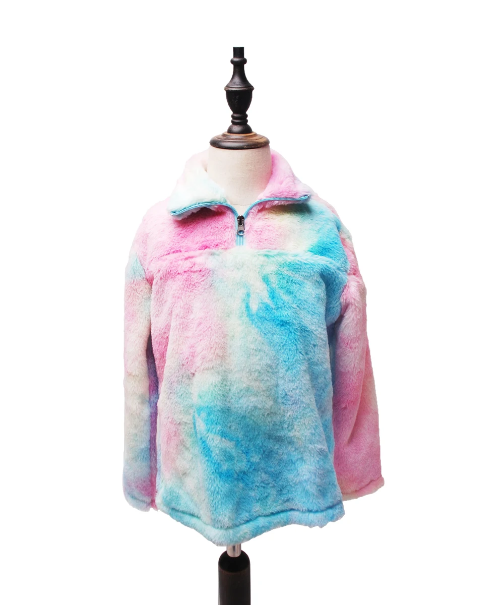 

RTS 1PCS Dropshipping Kids Tie Dye Sherpa Rainbow Pullover Fleece Sweatshirt For 11-12 Months Kids DOM1071356