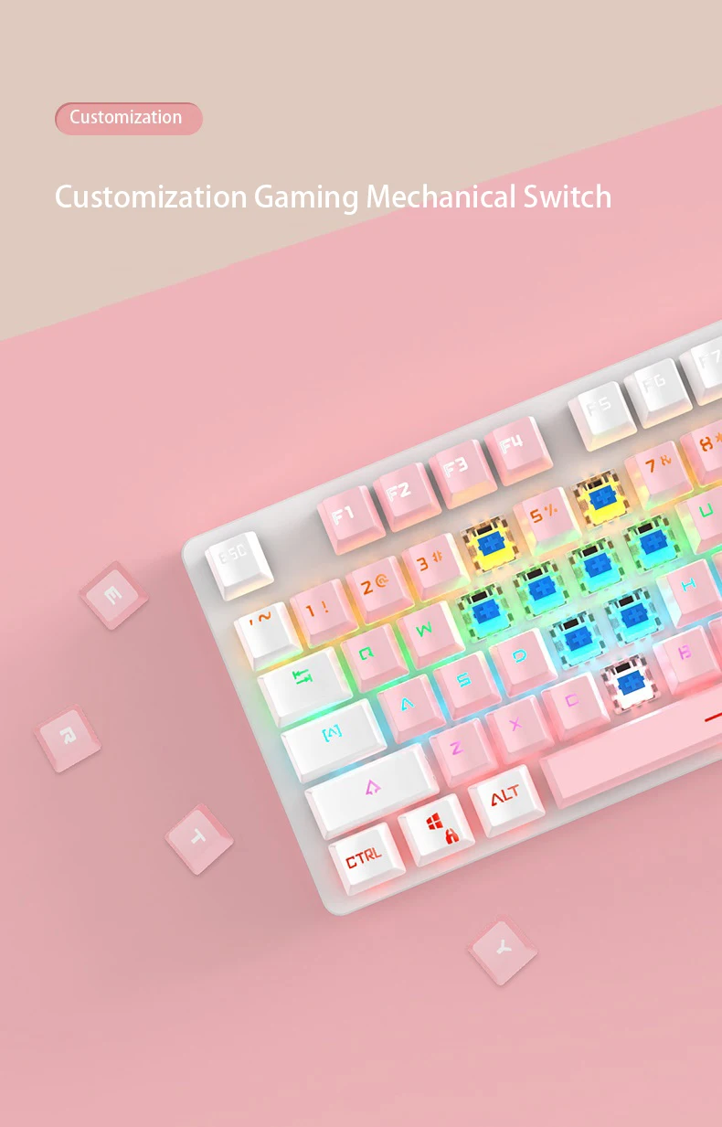 rgb 87 keys green shaft mechanical gaming keyboard with cute backlit small portable gaming office wired usb keyboard free global shipping
