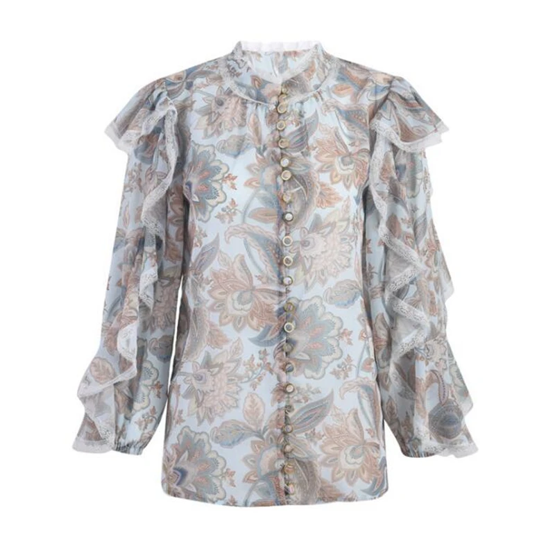 

Woman Vintage Print Shirts Chiffon Blouses 2021