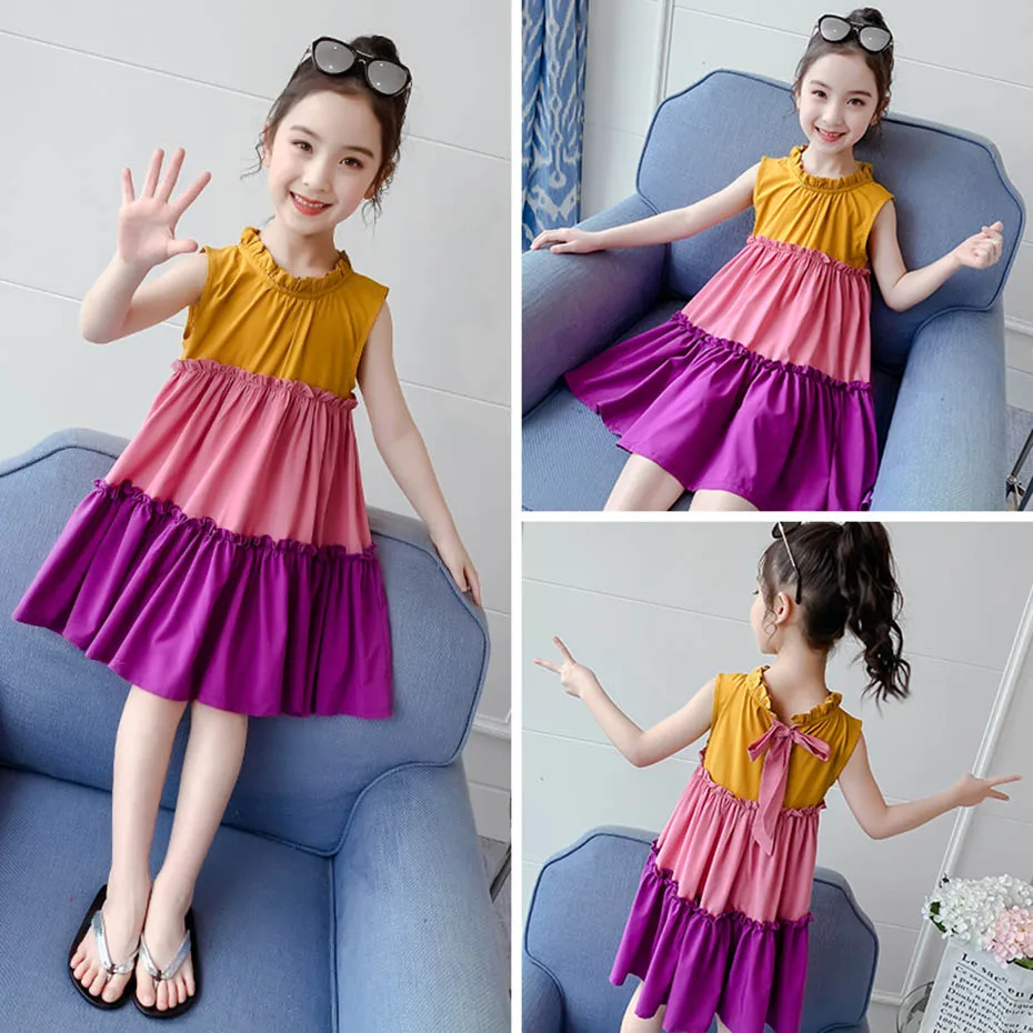 Летние платья для девочек вечернее платье в стиле пэчворк детские с оборками