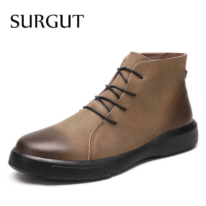 Surgut, фирменные Мужские ботинки ПУ мокасины из искусственной кожи для Для мужчин осень-зима обувь Для мужчин полусапоги зимние мотоботы размер 38-47