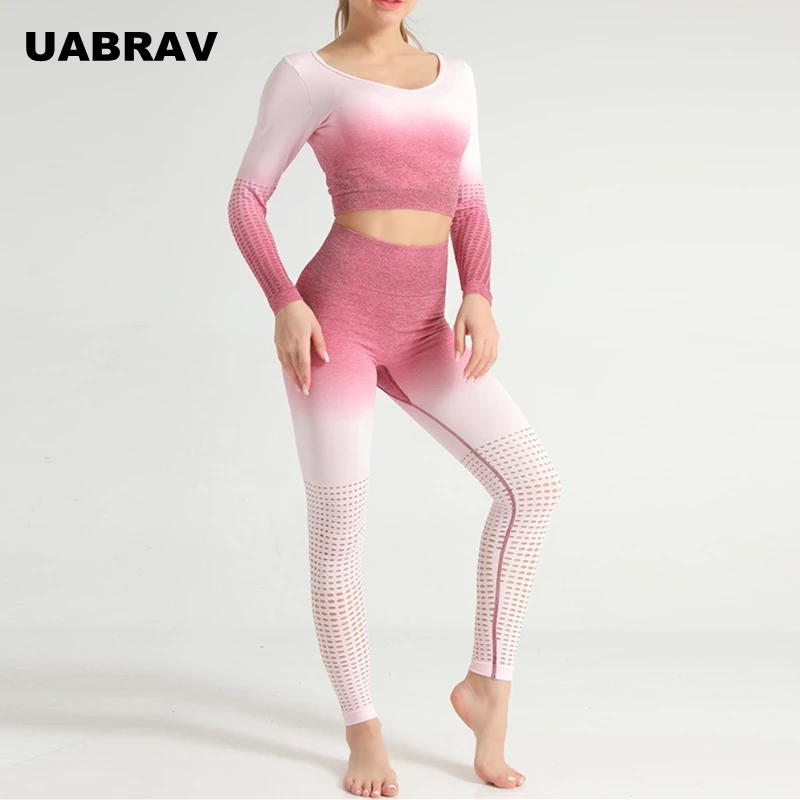 2020 женский бесшовный комплект для йоги одежда с эффектом омбре спортзала высокой