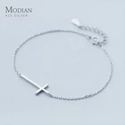 Женский браслет-цепочка Modian, браслет из настоящего серебра 100% пробы с простым крестом, ювелирное изделие из стерлингового серебра 925 пробы, подарок на день Святого Валентина