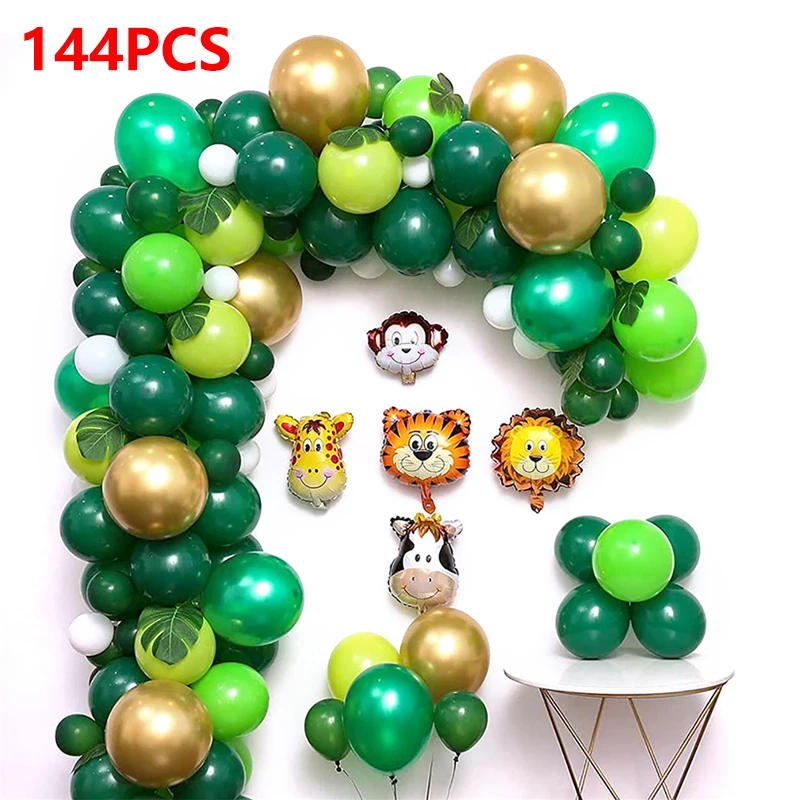 

144PCS Green Jungle Safari Theme Animal Latex Balloons for Birthday Party Scene Layout Decor Christmas New Year Home Decor