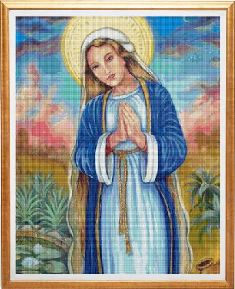 

5D DIY Poured Glue Diamond Painting Kit Scalloped Edge Religiou Embroidery Full Round Drill Mosaic Rhinestone Art Handcraft Gift