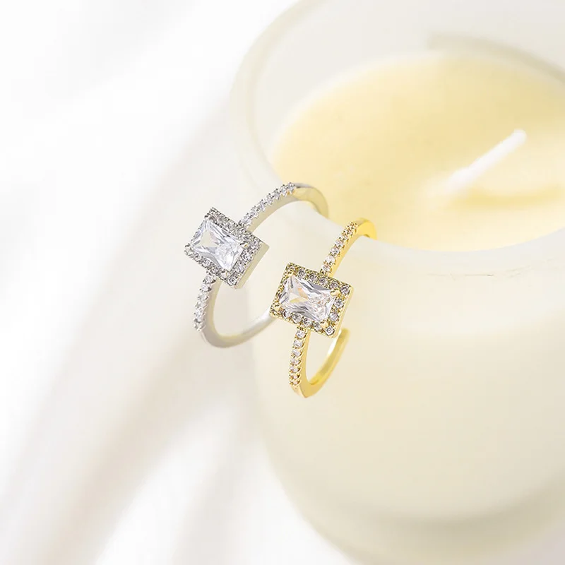 

Exquisite Simple Square Zircon Gold Opening Rings For Women 2021 Gothic Jewelry Wedding Party Girls' Luxury Student Ring