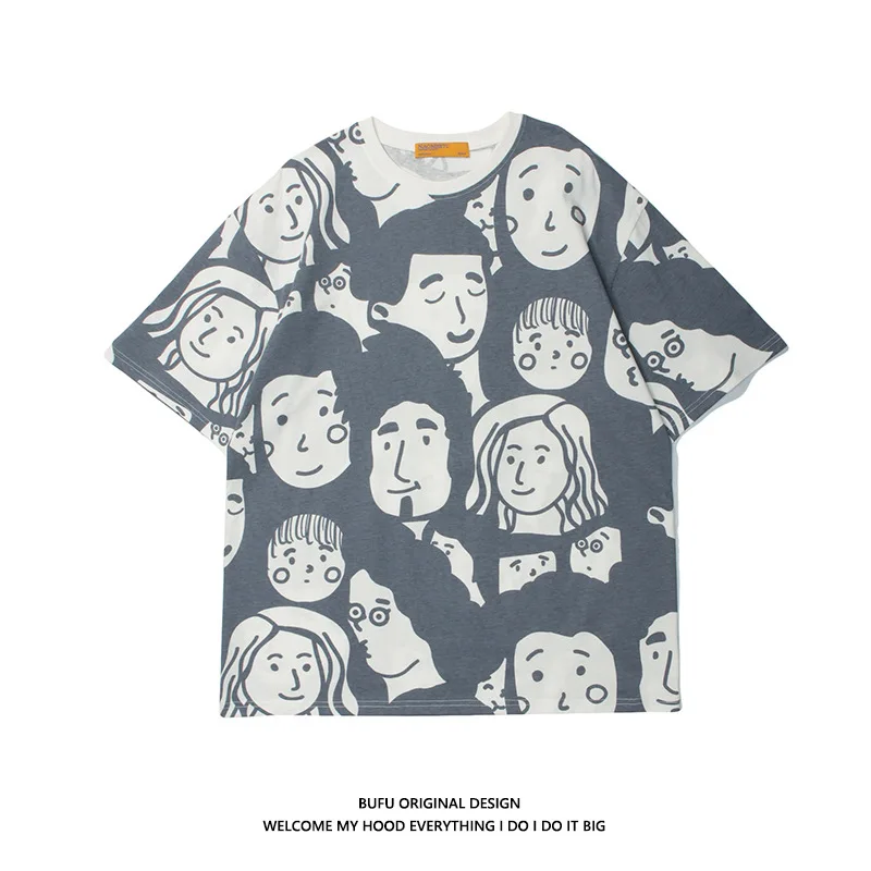 

New Summer Funny Human Head Graphic Tops Harajuku Loose Oversize O-neck Couple T-shirt Casual Streetwear Men Women Short Sleeve