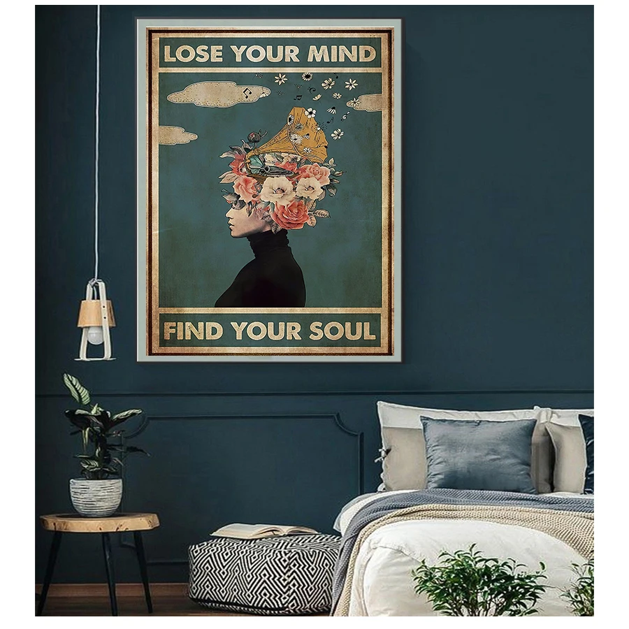 

Your Soul Inspirational Quote Art Prints Abstract Girls Canvas Painting Vintage Wall Decor Retro Poster Lose Your Mind Find