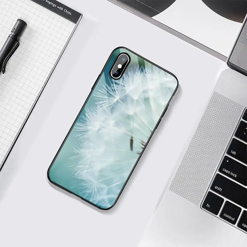 

flower Dandelion Ink Drawing Phone Case Tempered glass For iphone 6 6S 7 8 plus X XS XR 11 12 mini PRO MAX