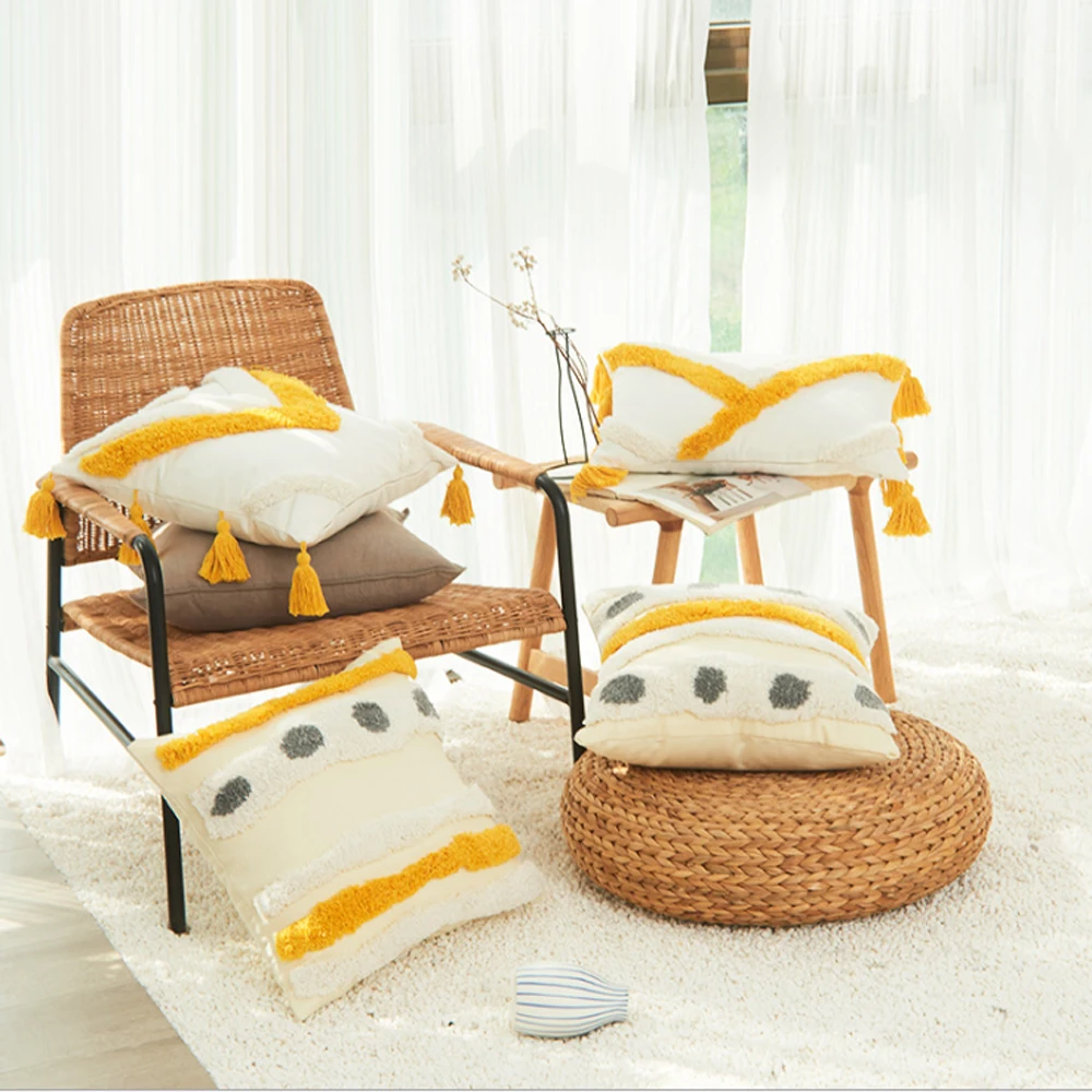 С кисточками в стиле бохо накидка на подушку чехол с геометрическим принтом