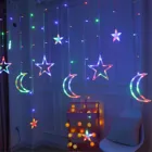 Рождественская светодиодная гирлянда с вилкой ЕССША, 3,5 м, гирлянда-занавеска со звездами, луной, сказосветильник светильник для помещений и улицы
