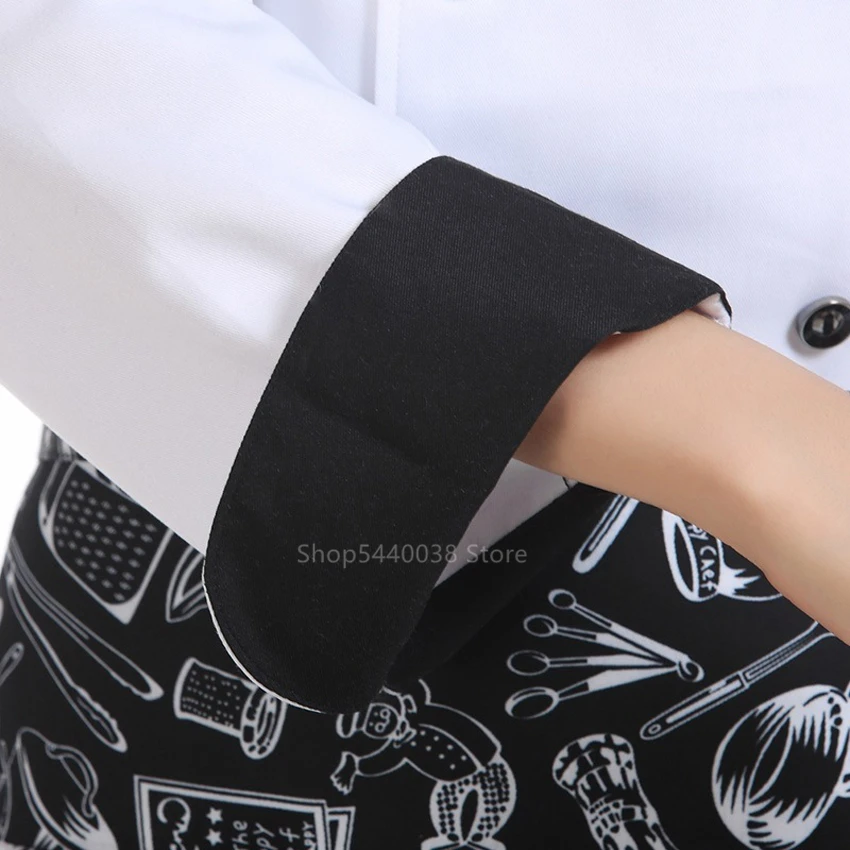 

New Arrival Chef Jacket Women Men Solid Aprons Restaurant Kitchen Canteen Bakery Food Service Waitress Breathable Work Uniform