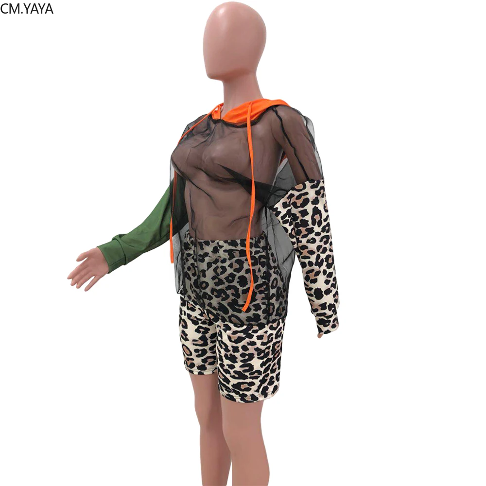 Зимний женский комплект сетчатый прозрачный топ с капюшоном и длинным рукавом