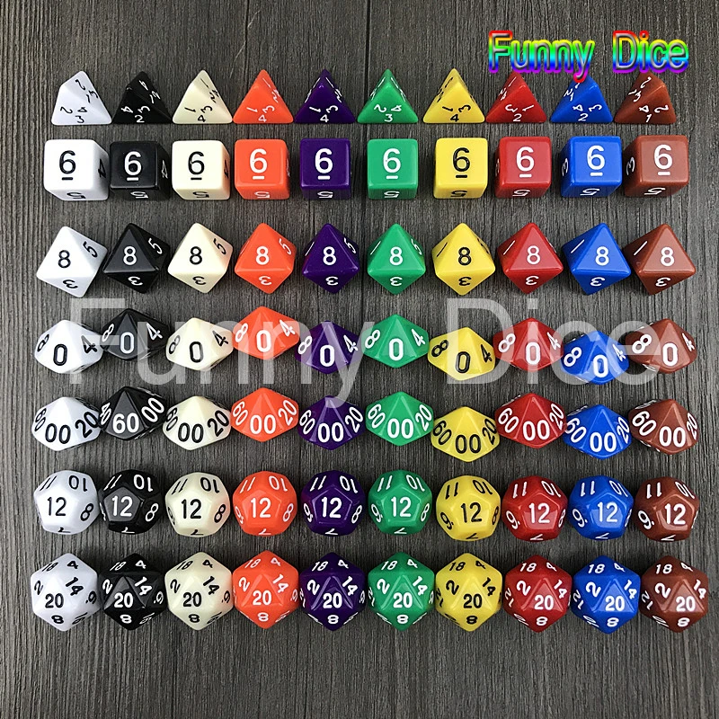 7 шт./пакет многогранные игральные кости без мраморного эффекта d4 d6 d8 d10 d12 d20